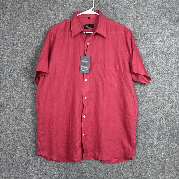 StudioSuits Shirt Mens XL Red Linen Casual Camp - Picture 1 of 9
